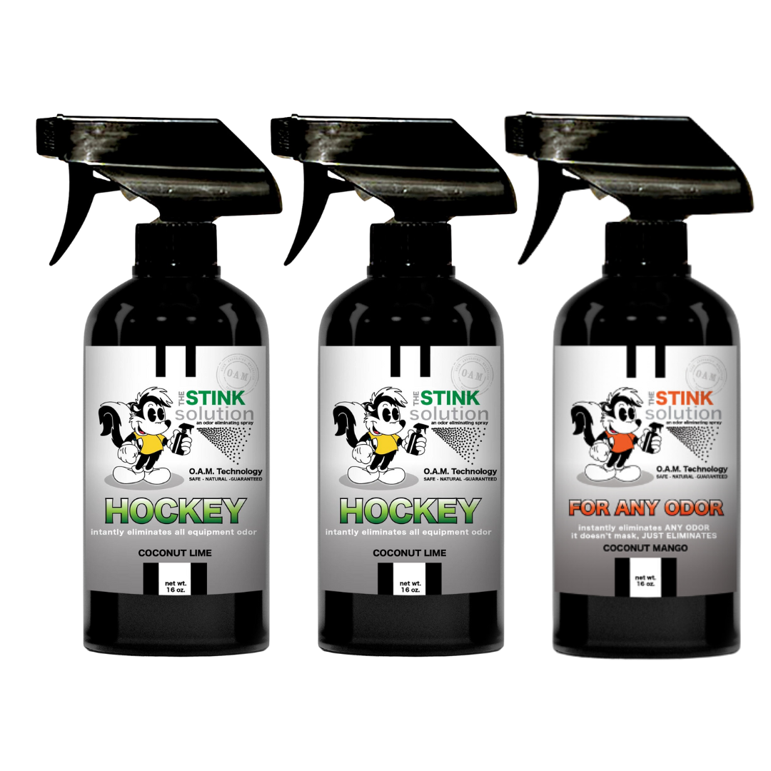 Three Pack - Two Hockey Odor Eliminating Sprays + One Spray of Choice 16 oz