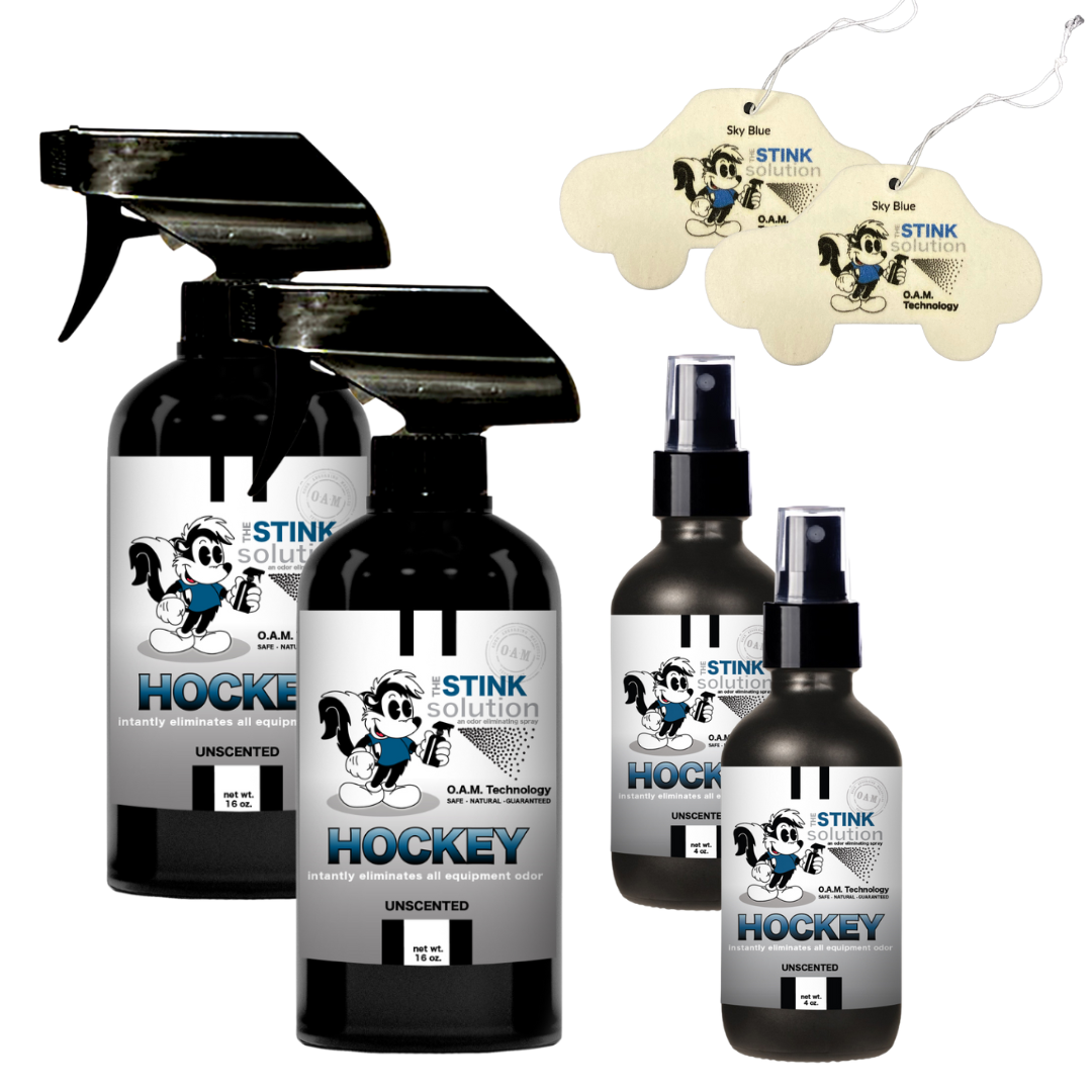 Buy 2 Get 4 FREE - (2) 16 oz (2) 4 oz Hockey Odor Eliminating Spray Bundle + 2 Car Air Fresheners