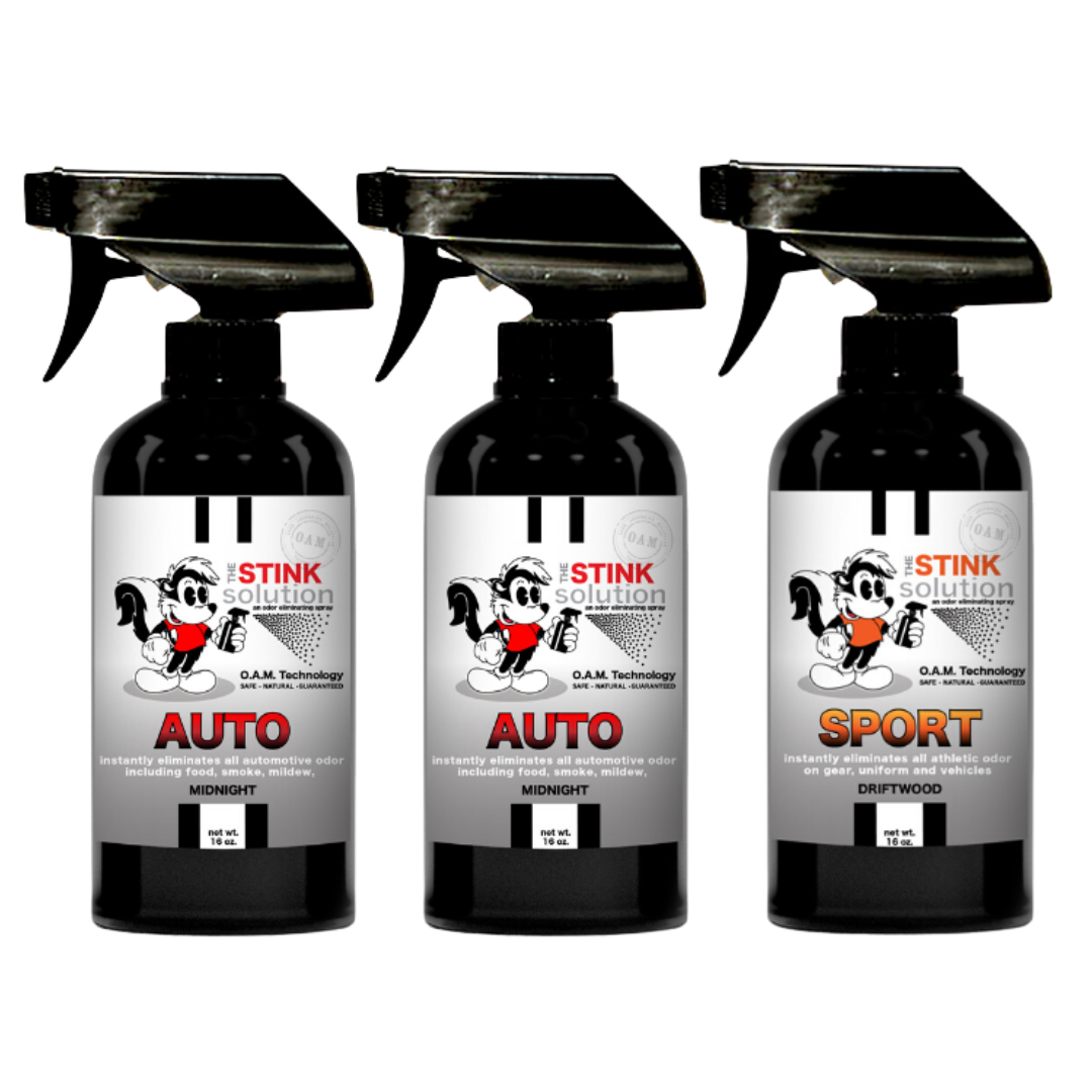 Three Pack - Two Auto Odor Eliminating Sprays + One Spray of Choice 16 oz