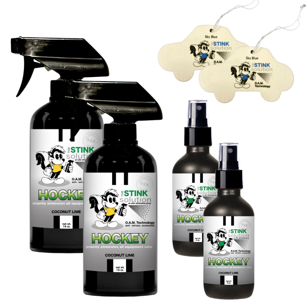 Buy 2 Get 4 FREE - (2) 16 oz (2) 4 oz Hockey Odor Eliminating Spray Bundle + 2 Car Air Fresheners
