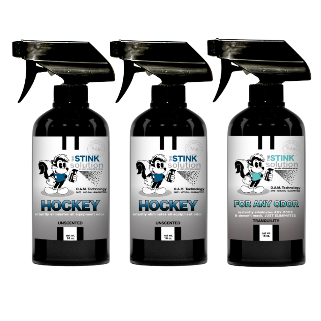 Three Pack - Two Hockey Odor Eliminating Sprays + One Spray of Choice 16 oz
