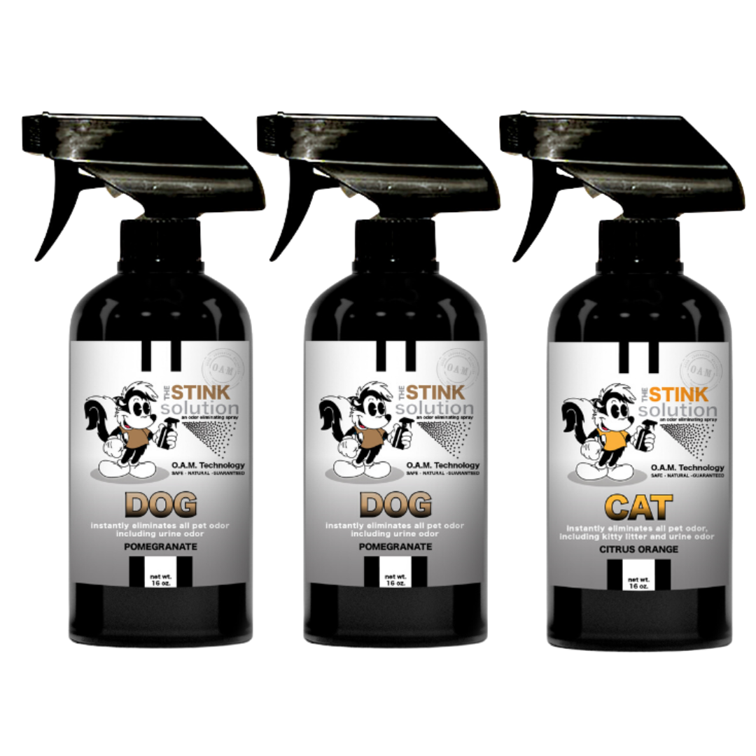 Three Pack - Two Dog Odor Eliminating Sprays + One Spray of Choice 16 oz