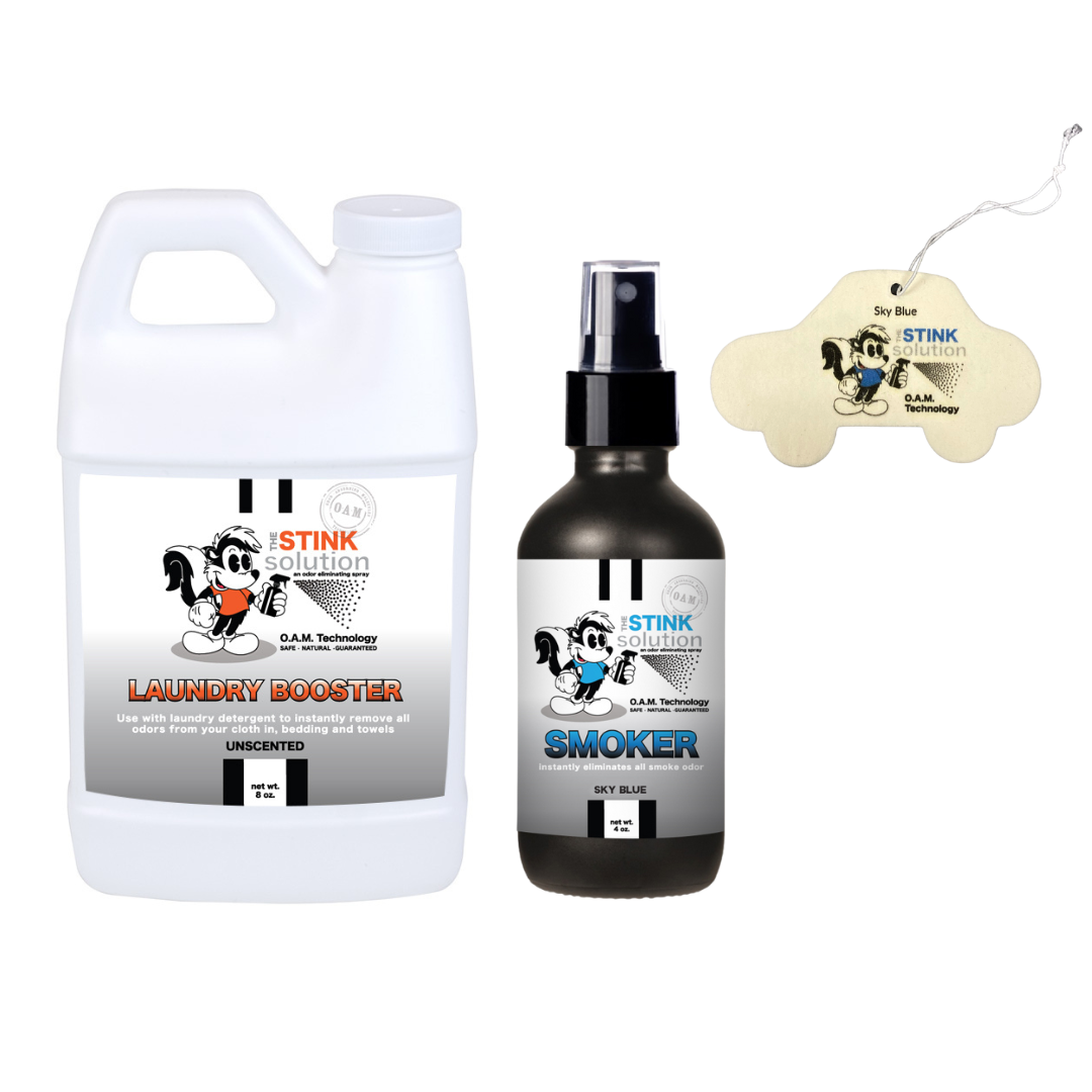 Sample Bundle - 1 Unscented Mini Laundry Booster, 1 Smoke Odor Eliminator 4 oz + 1 Car Air Freshener
