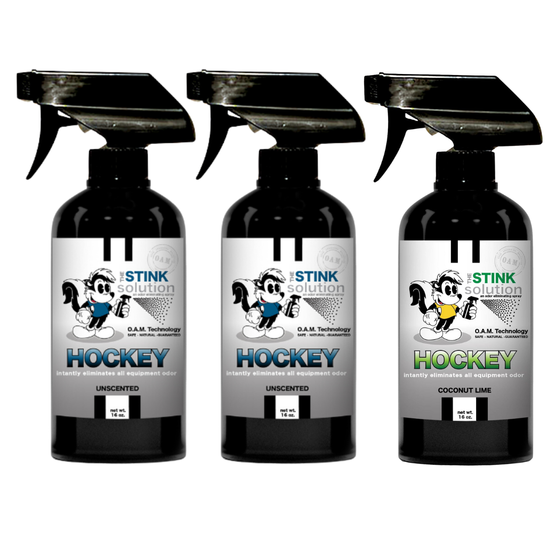 Three Pack - Two Hockey Odor Eliminating Sprays + One Spray of Choice 16 oz