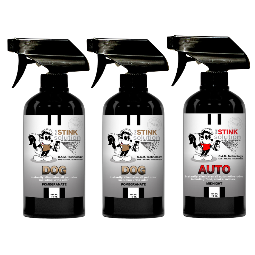 Three Pack - Two Dog Odor Eliminating Sprays + One Spray of Choice 16 oz