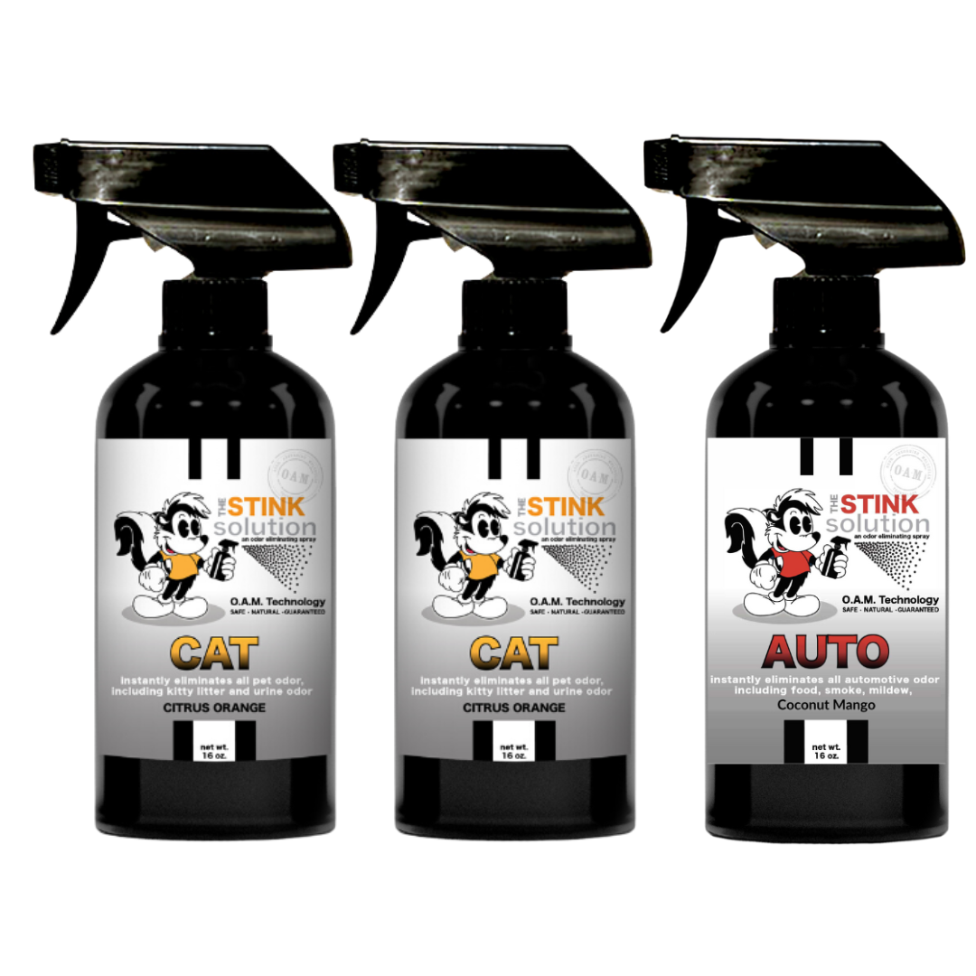 Three Pack - Two Cat Odor Eliminating Sprays + One Spray of Choice 16 oz
