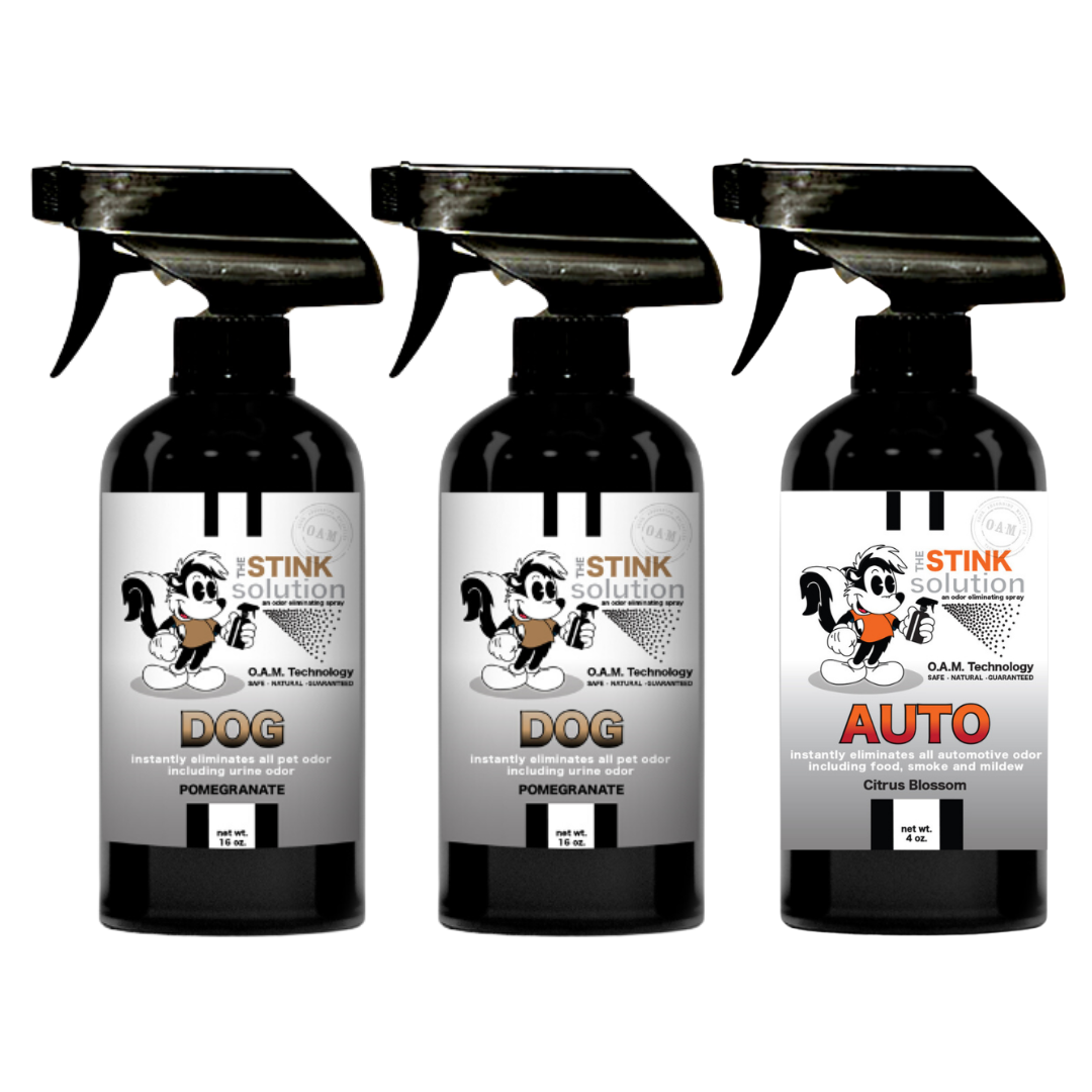 Three Pack - Two Dog Odor Eliminating Sprays + One Spray of Choice 16 oz