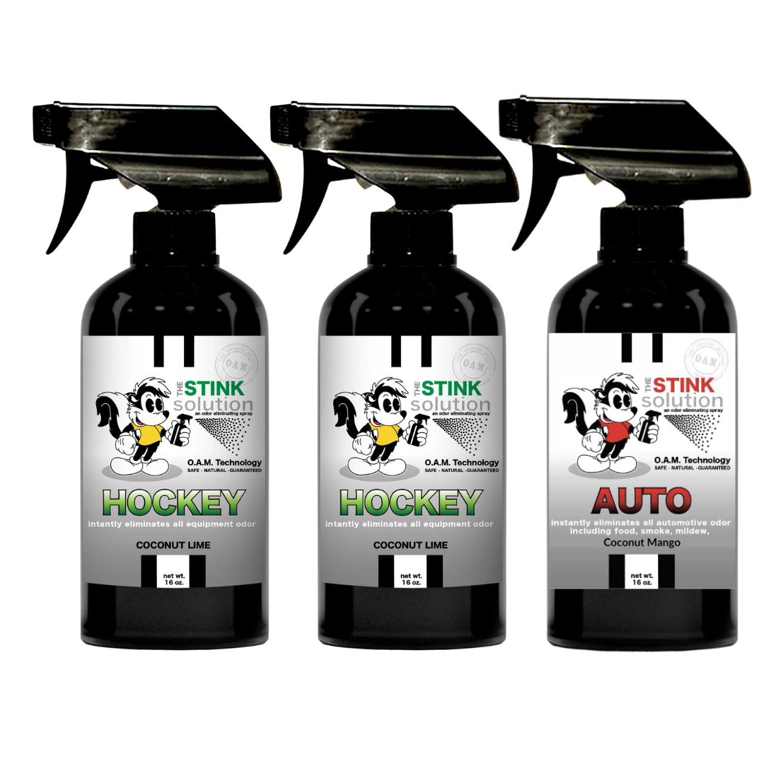 Three Pack - Two Hockey Odor Eliminating Sprays + One Spray of Choice 16 oz