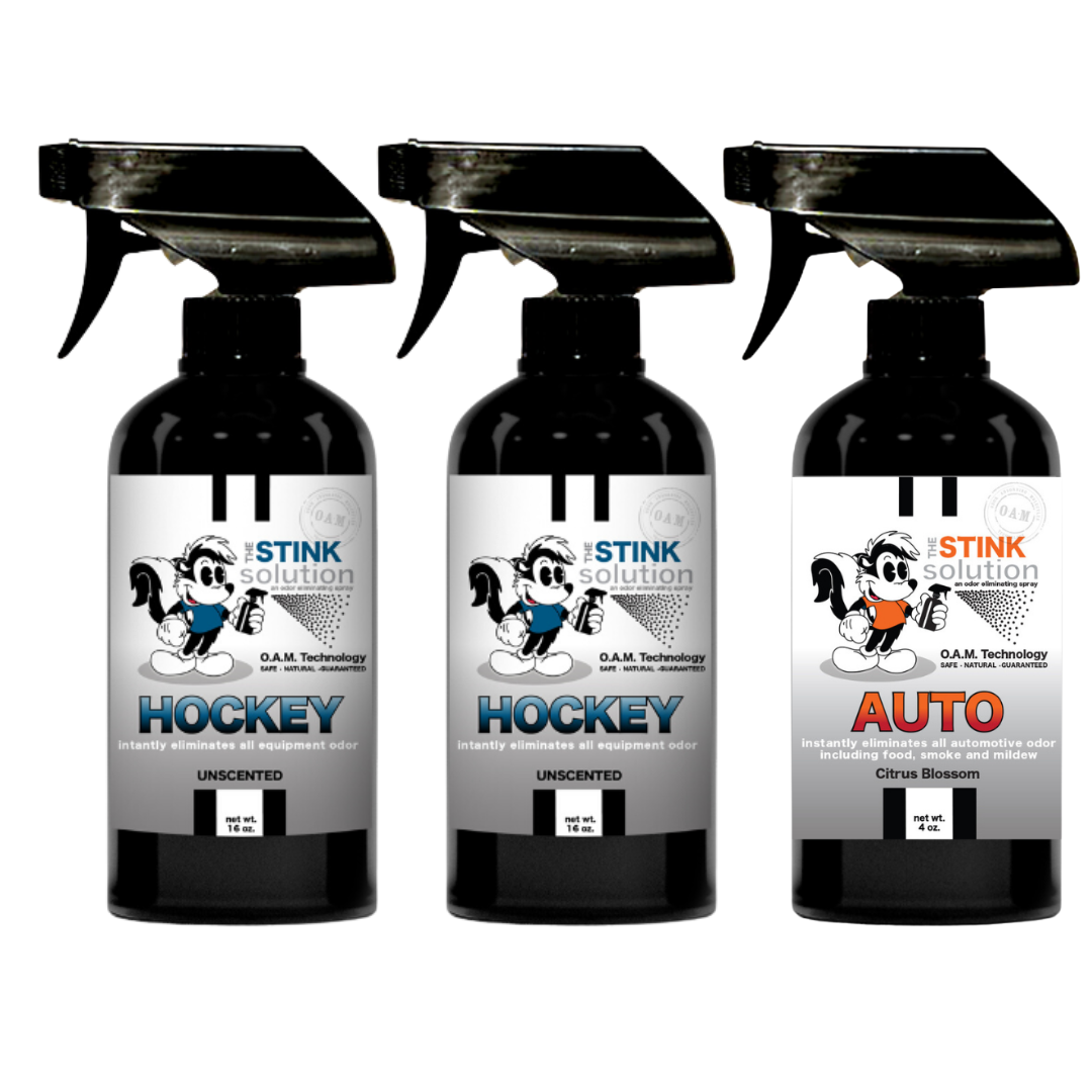 Three Pack - Two Hockey Odor Eliminating Sprays + One Spray of Choice 16 oz