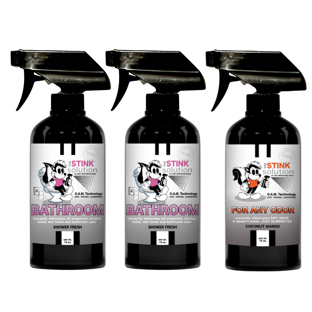 Three Pack - Two Bathroom Odor Eliminating Sprays + One Spray of Choice 16 oz