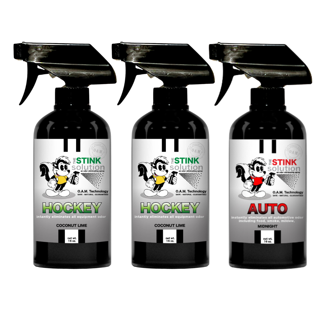 Three Pack - Two Hockey Odor Eliminating Sprays + One Spray of Choice 16 oz