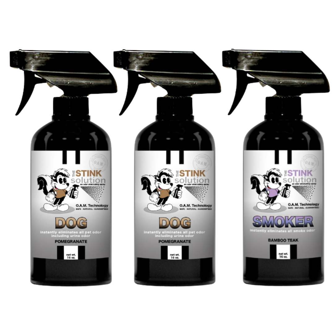 Three Pack - Two Dog Odor Eliminating Sprays + One Spray of Choice 16 oz