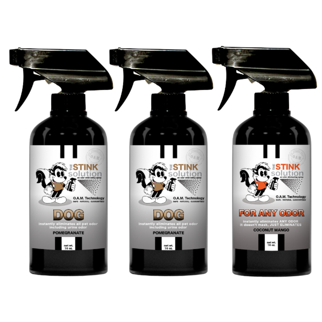 Three Pack - Two Dog Odor Eliminating Sprays + One Spray of Choice 16 oz