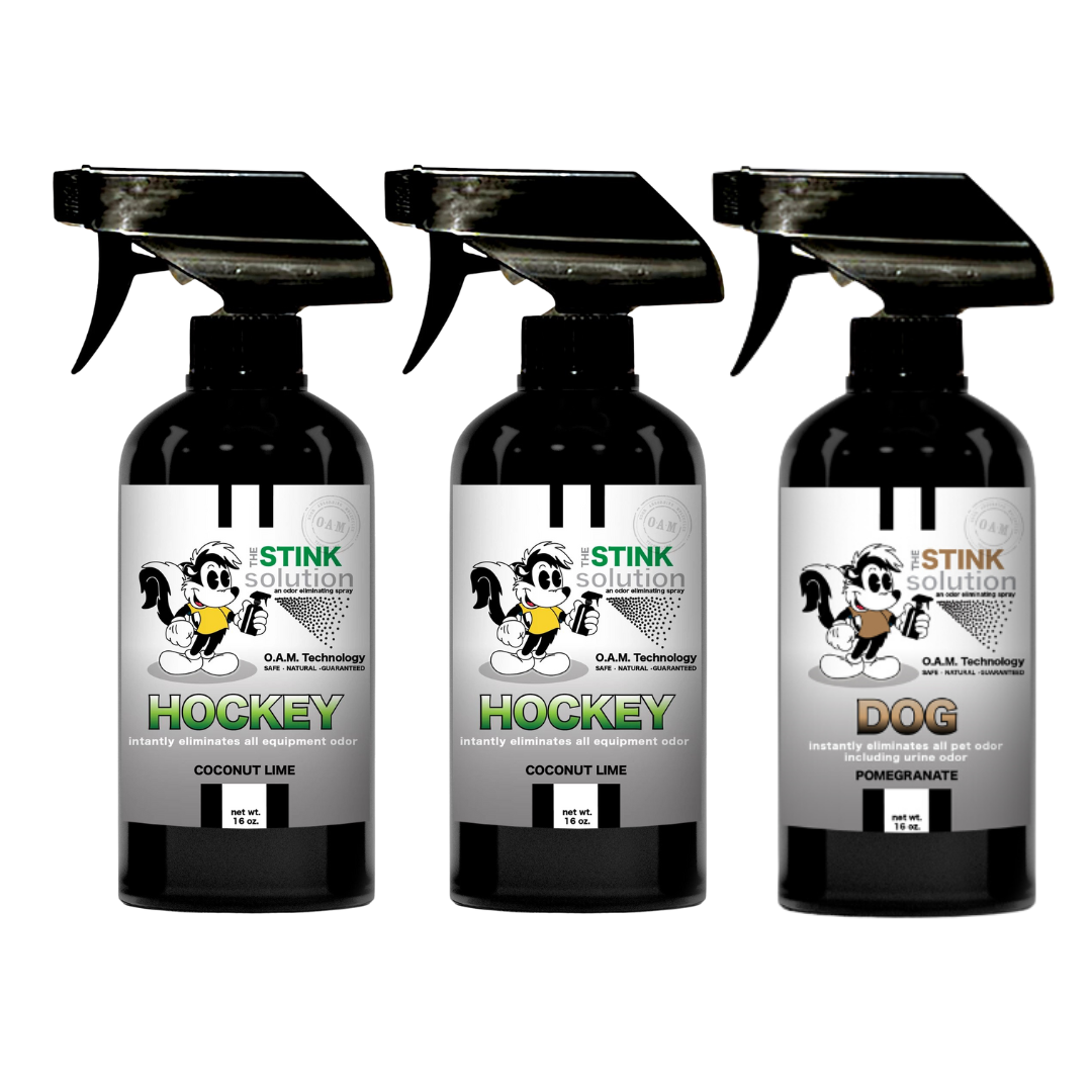Three Pack - Two Hockey Odor Eliminating Sprays + One Spray of Choice 16 oz