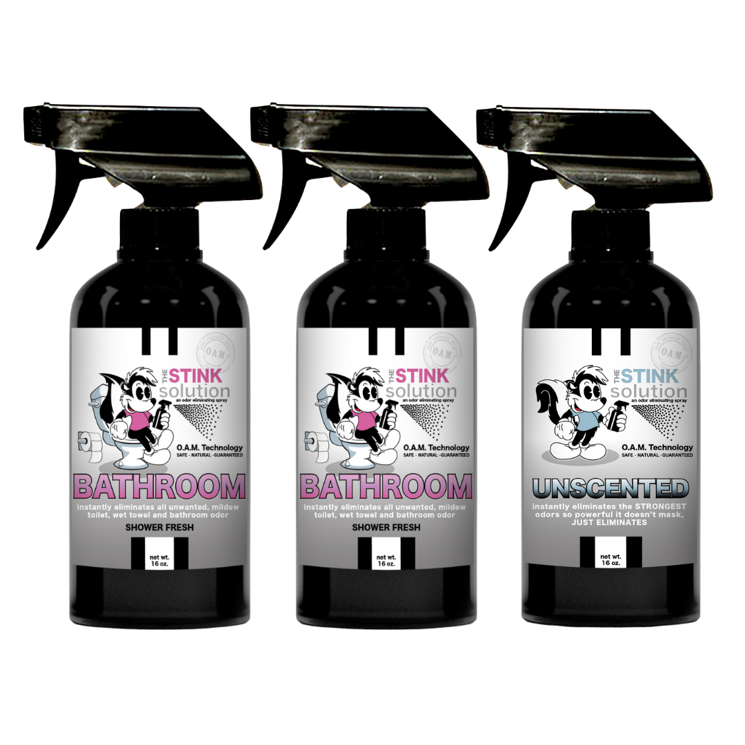 Three Pack - Two Bathroom Odor Eliminating Sprays + One Spray of Choice 16 oz