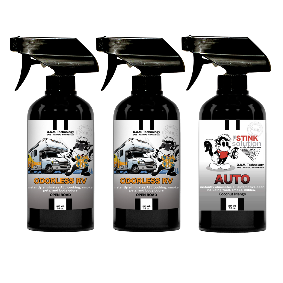 Three Pack - Two Odorless RV Odor Eliminating Sprays + One Spray of Choice 16 oz