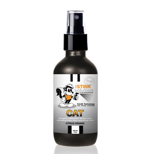 The Stink Solution Cat Citrus Orange Odor Eliminating Spray 4 oz Natural, safe, non-toxic, enzyme-free odor eliminating spray. Multi-purpose use for any odor: smoke, urine, food, sweat, and more. Safe to spray anywhere: homes, cars, furniture, bathroom, carpet, and more.