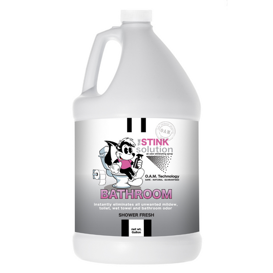 Gallon Bathroom Odor Eliminator Refill BottleNatural, safe, non-toxic, enzyme-free odor eliminating spray. Multi-purpose use for any odor: smoke, urine, food, sweat, and more. Safe to spray anywhere: homes, cars, furniture, bathroom, carpet, and more.