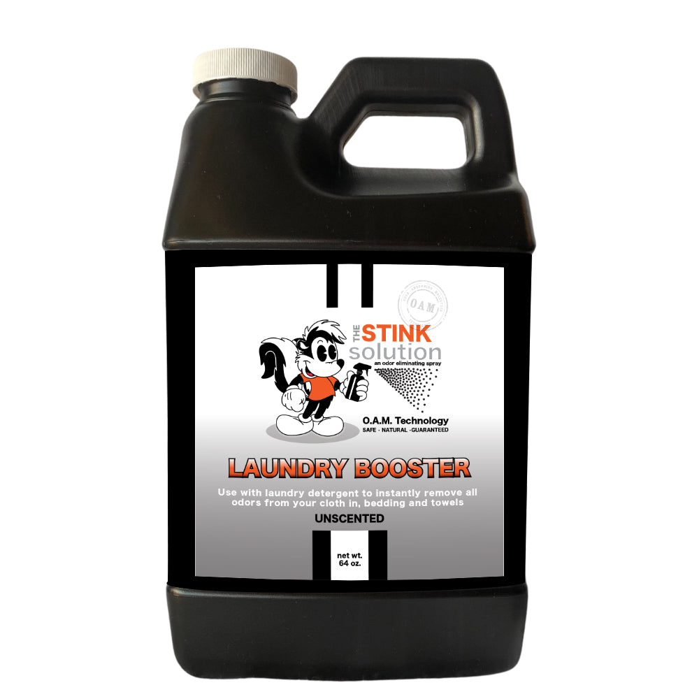 Unscented Laundry Booster Natural, safe, non-toxic, enzyme-free odor eliminating spray. Multi-purpose use for any odor: smoke, urine, food, sweat, and more. Safe to spray anywhere: homes, cars, furniture, bathroom, carpet, and more.