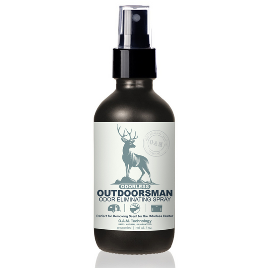 Odorless Outdoorsman 4 oz Unscented Odor Eliminator Natural, safe, non-toxic, enzyme-free Laundry Booster. Multi-purpose use for any odor: smoke, urine, food, sweat, and more. Safe to spray anywhere: homes, cars, furniture, bathroom, carpet, and more.