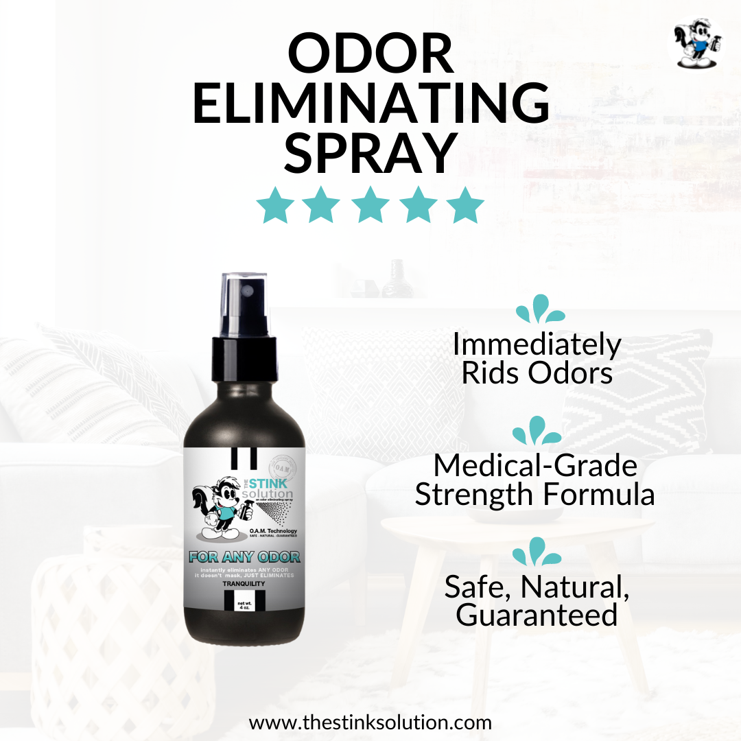 BUY 3 GET 1 - 4 Odor Eliminating Sprays (2 Bathroom Shower Fresh, Tranquility, and Berry Peach). Natural, safe, non-toxic, enzyme-free odor eliminating spray. Multi-purpose use for any odor: smoke, urine, food, sweat, and more. Safe to spray anywhere: homes, cars, furniture, bathroom, carpet, and more.