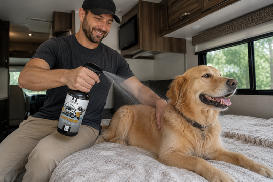 get dog smell out of camper, wet dog smell in RV, camping with dogs odor, dog smell in small space