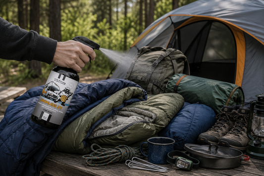 how to get smell out of camping gear Secondary: musty tent smell, sleeping bag smells, camp chair smell, how to store camping gear without smell, stinky hiking boots