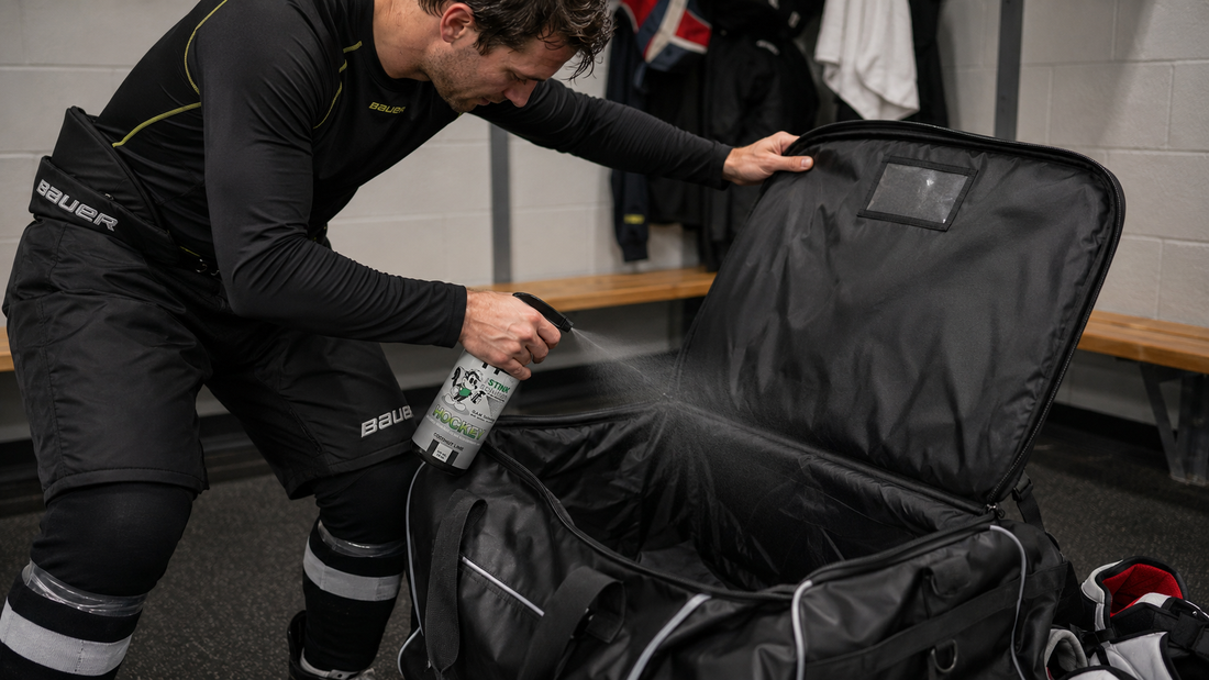 That hockey bag stinking up the car and garage? Here is how to eliminate the odor in the bag itself so it stops spreading to everything around it.