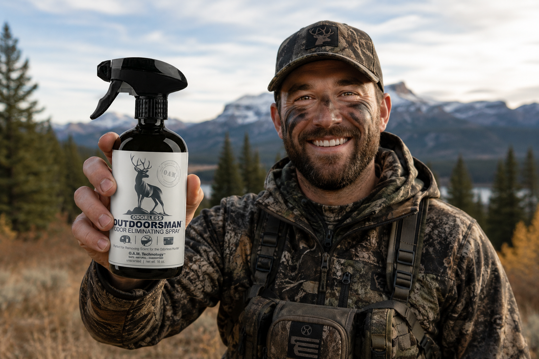eliminate human scent hunting, fragrance free hunting spray, how to beat your scent deer hunting, human odor elimination, Odorless Outdoorsman