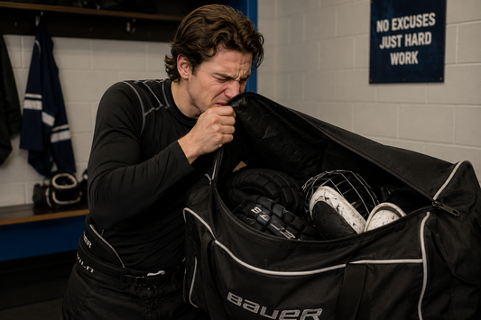 hockey gear smell, how to get smell out of hockey equipment, stinky hockey bag, hockey equipment odor, eliminate hockey gear smell