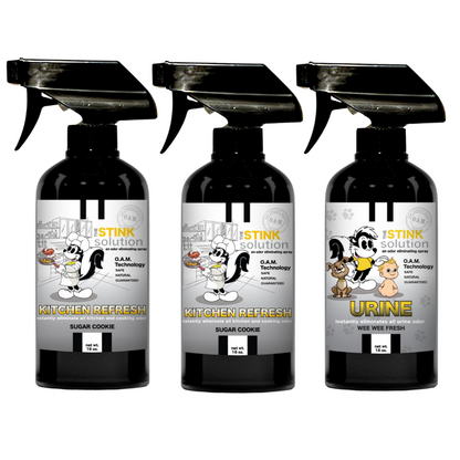 Kitchen Odor Eliminating Spray that gets rid of smells from cooking, fish, food, smoke, and more. It works on kitchen sinks, ovens, counters, and more. Safe, natural, non-toxic formula that works instantly.