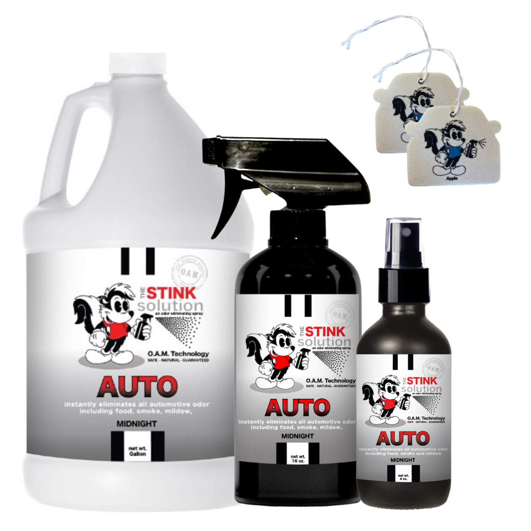 Triple Pack Auto Odor Eliminating Spray Gallon, 16 oz. and 4 oz Bundle + 2 FREE Car Air Fresheners