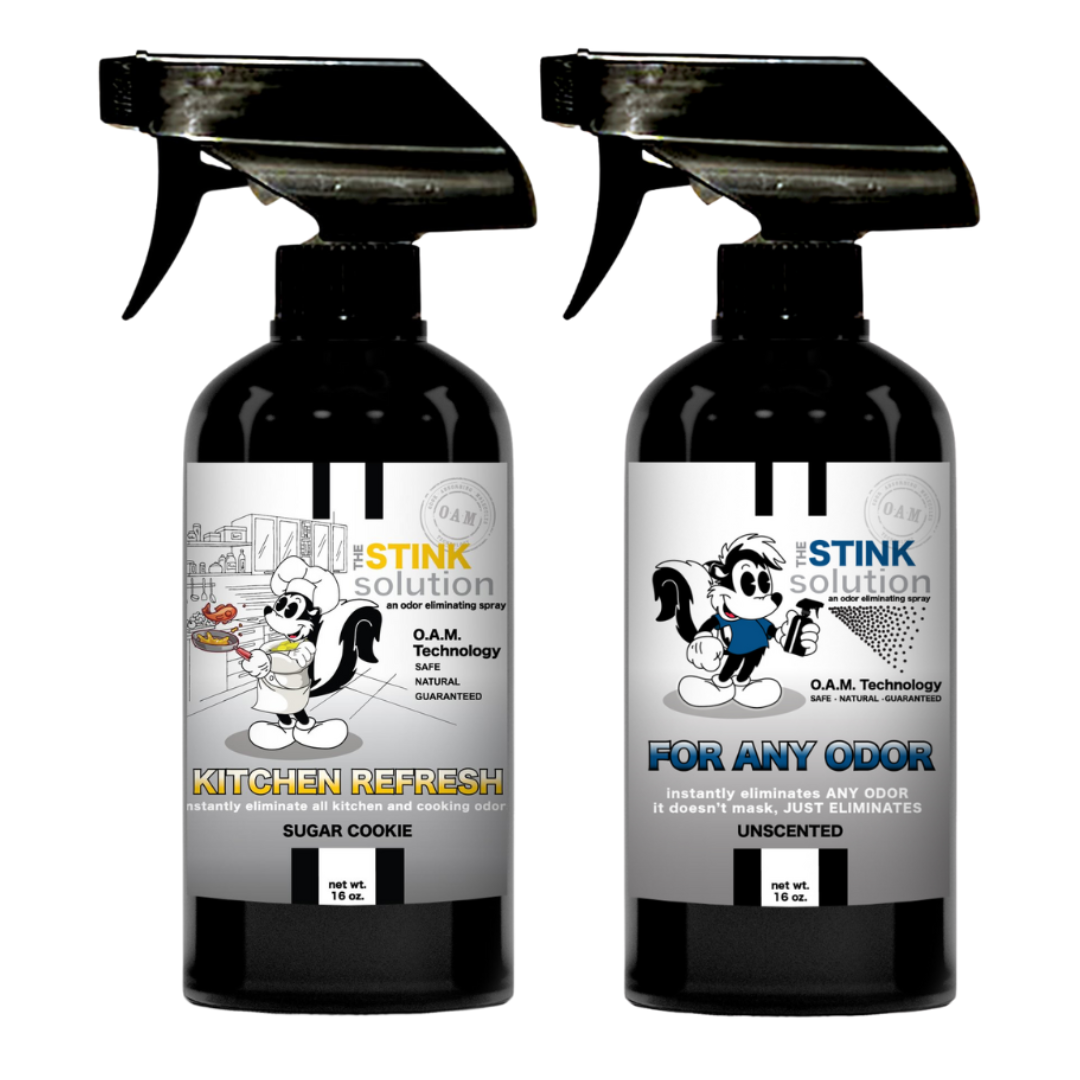 Kitchen Odor Eliminating Spray that gets rid of smells from cooking, fish, food, smoke, and more. It works on kitchen sinks, ovens, counters, and more. Safe, natural, non-toxic formula that works instantly.