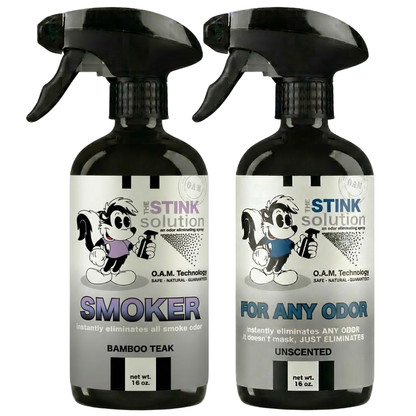 Double Pack - One Smoker Bamboo Teak, One Unscented 16 oz Sprays | Odor Eliminating Spray