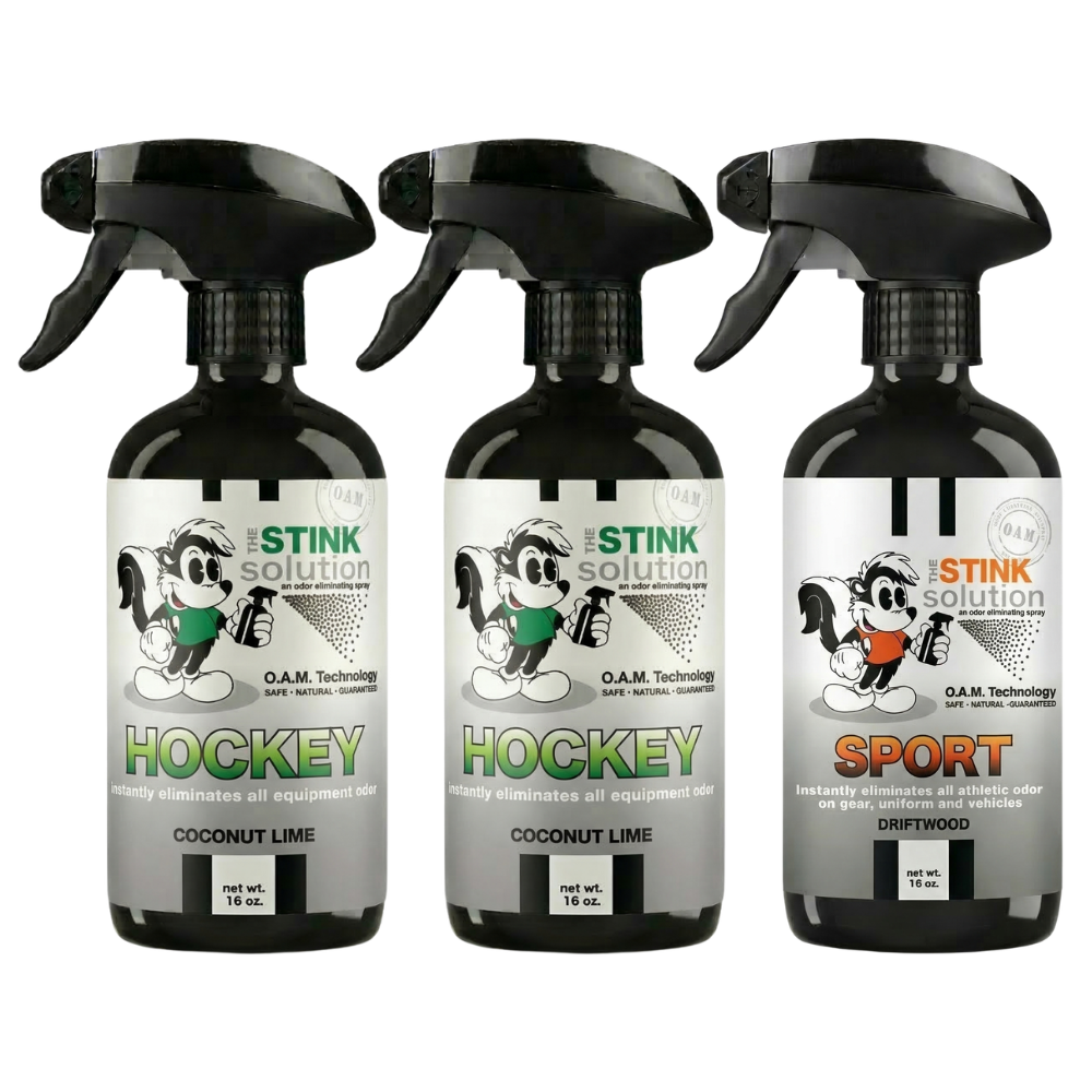 Three Pack - Two Hockey Odor Eliminating Sprays + One Spray of Choice 16 oz