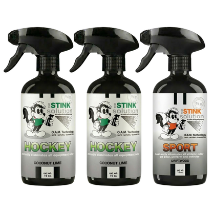 Three Pack - Two Hockey Odor Eliminating Sprays + One Spray of Choice 16 oz