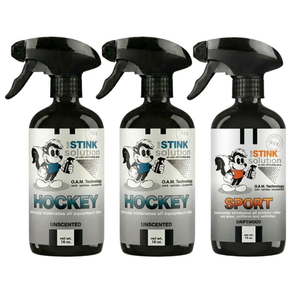 Three Pack - Two Hockey Odor Eliminating Sprays + One Spray of Choice 16 oz
