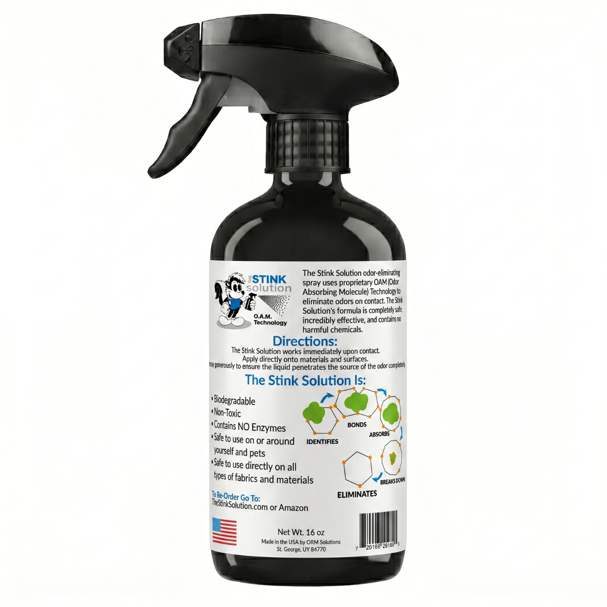 The Stink Solution permanent odor remover spray, enzyme-free, biodegradable, and made in the USA