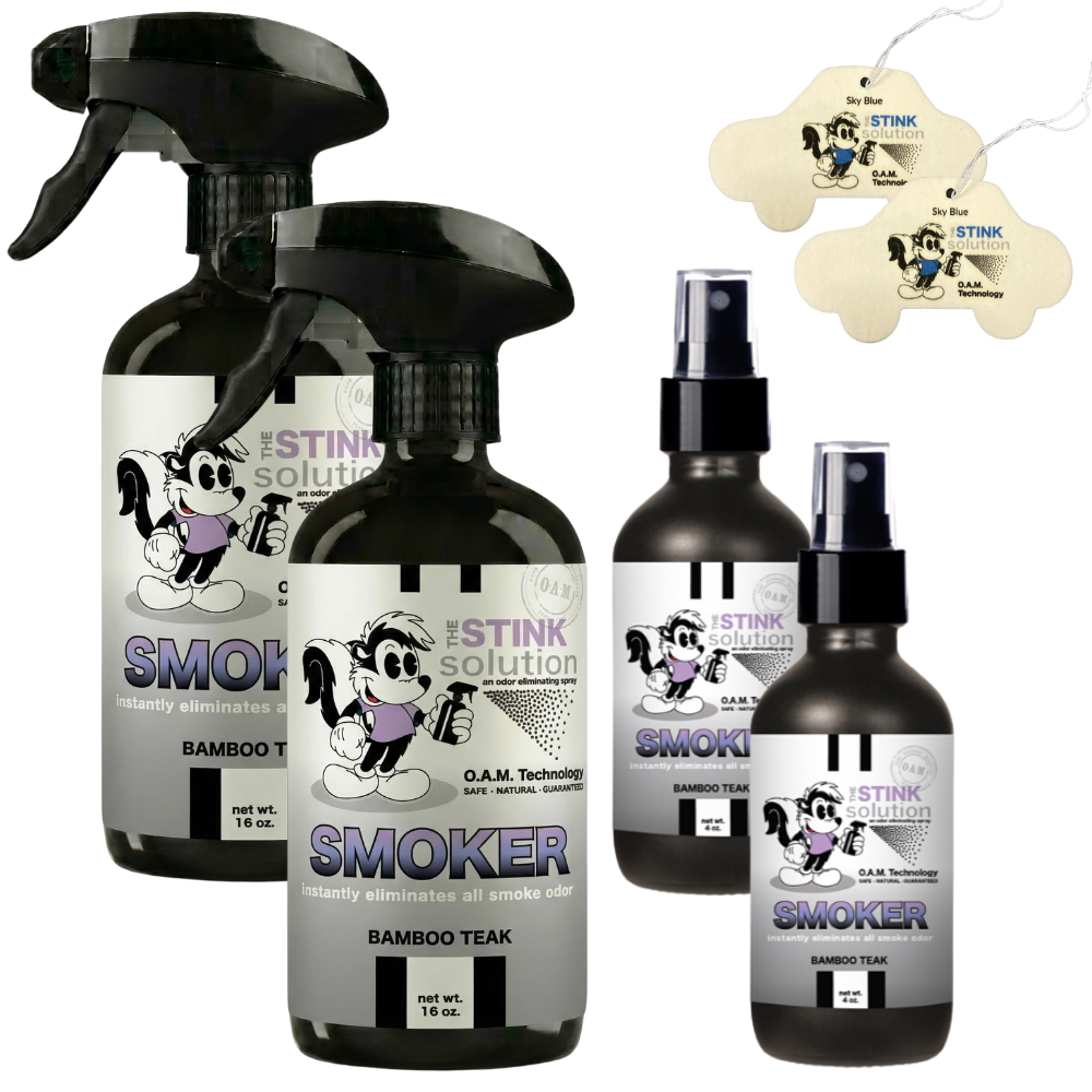 Buy 2 Get 4 FREE - (2) 16 oz (2) 4 oz Smoker Odor Eliminating Spray Bundle + 2 Car Air Fresheners