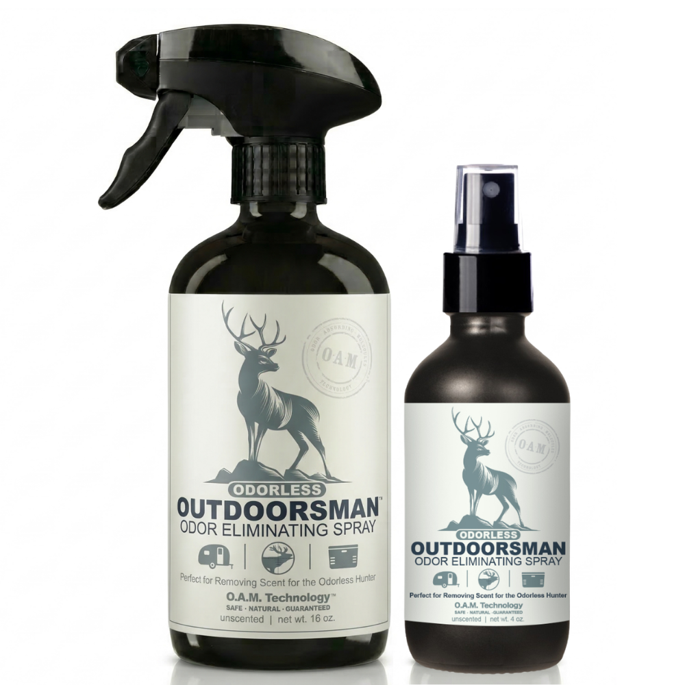 Twin Pack Odorless Outdoorsman Odor Eliminating Spray 16 oz and 4 oz Bundle