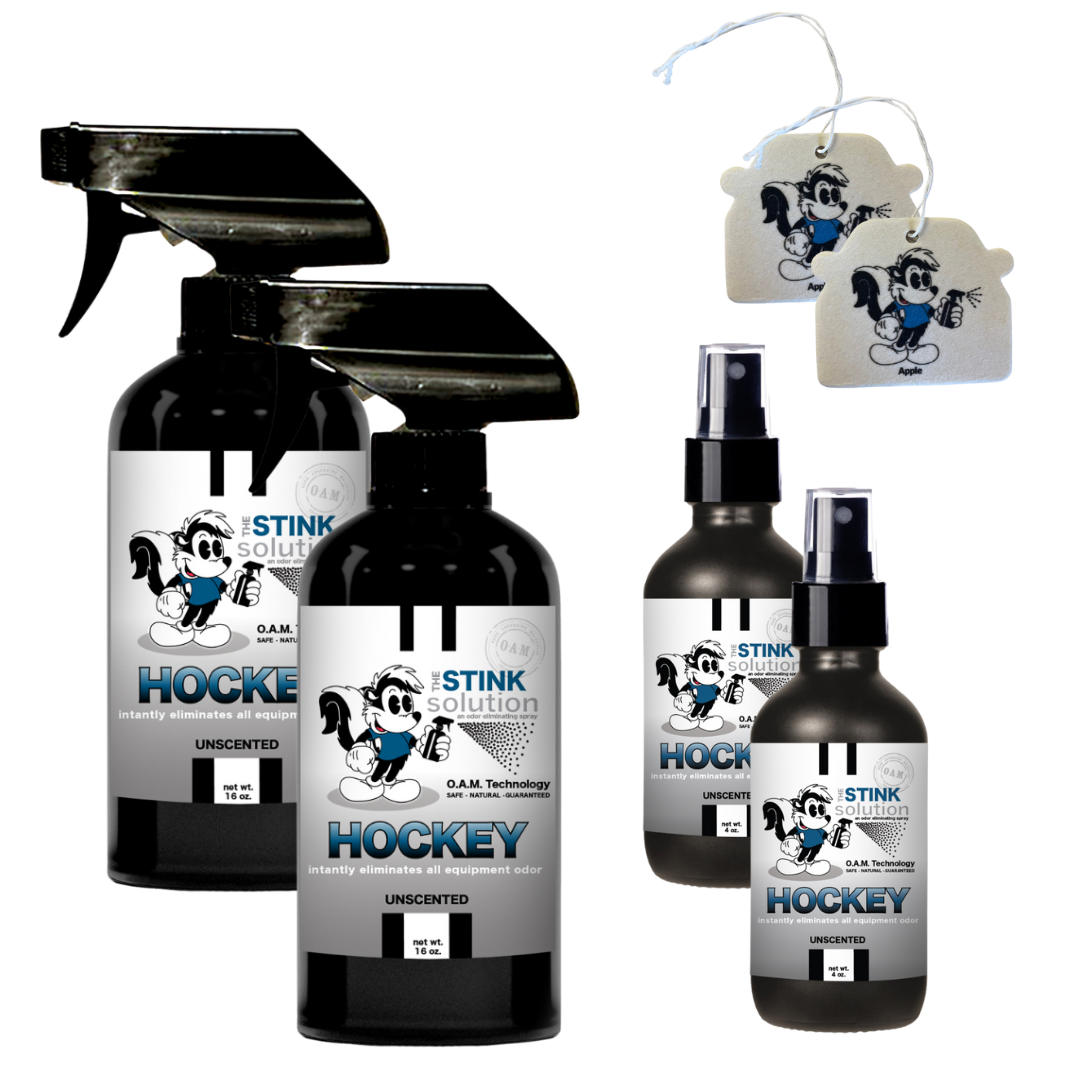 Buy 2 Get 4 FREE - (2) 16 oz (2) 4 oz Hockey Odor Eliminating Spray Bundle + 2 Car Air Fresheners