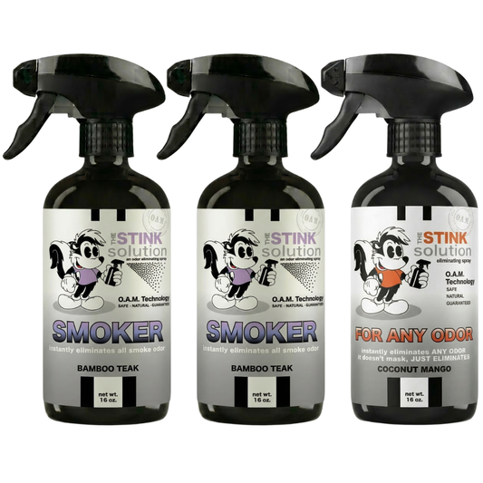Buy 2 Get 1 FREE - Two Smoke Odor Eliminating Sprays (Bamboo Teak) + One For Any Odor Eliminating Spray (Coconut Mango) 16 oz