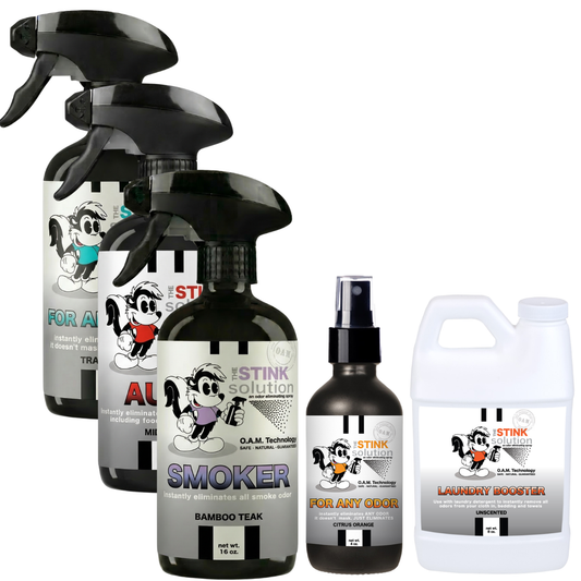 Buy 3 Get Sample Bundle FREE - 1 Tranquility (16 oz), 1 Auto Midnight Odor Eliminator (16 oz), 1 Smoke Bamboo Teak Odor Eliminator (16 oz), 1 Citrus Orange (4 oz), + 1 Unscented Mini Laundry Booster