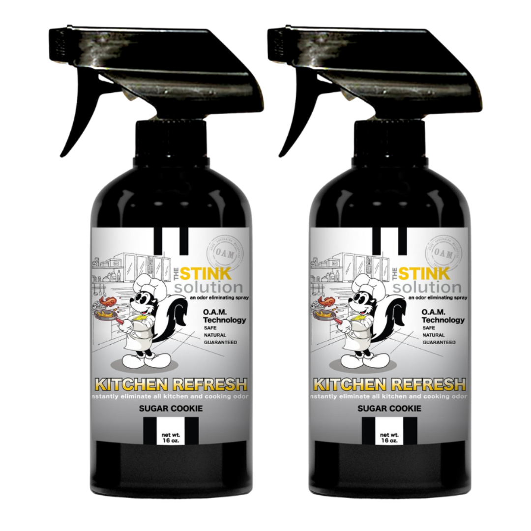 Kitchen Odor Eliminating Spray that gets rid of smells from cooking, fish, food, smoke, and more. It works on kitchen sinks, ovens, counters, and more. Safe, natural, non-toxic formula that works instantly.
