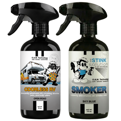 Double Pack - One Odorless RV Open Road, One Smoker Sky Blue 16 oz Sprays | Odor Eliminating Spray