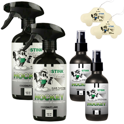Buy 2 Get 4 FREE - (2) 16 oz (2) 4 oz Hockey Odor Eliminating Spray Bundle + 2 Car Air Fresheners
