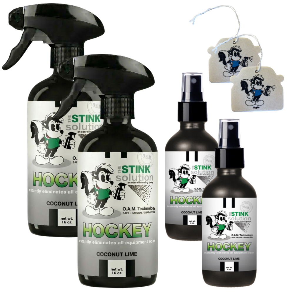 Buy 2 Get 4 FREE - (2) 16 oz (2) 4 oz Hockey Odor Eliminating Spray Bundle + 2 Car Air Fresheners