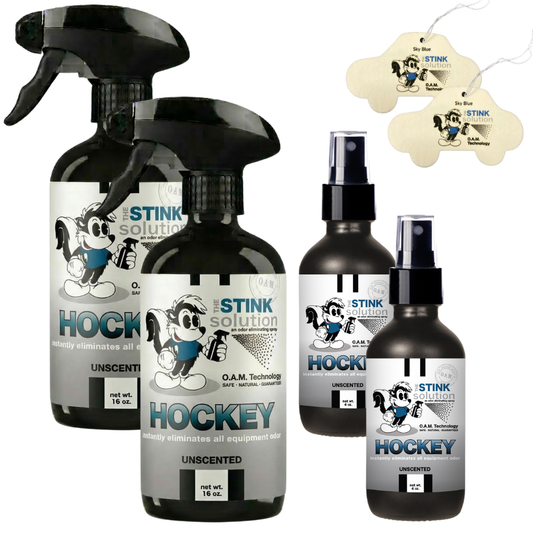 Buy 2 Get 4 FREE - (2) 16 oz (2) 4 oz Hockey Odor Eliminating Spray Bundle + 2 Car Air Fresheners