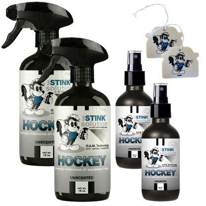 Buy 2 Get 4 FREE - (2) 16 oz (2) 4 oz Hockey Odor Eliminating Spray Bundle + 2 Car Air Fresheners