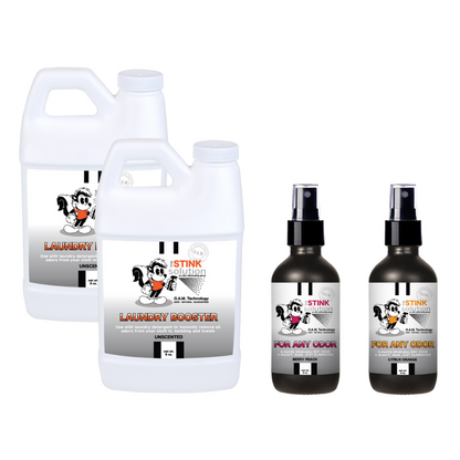 Super Sample Bundle - Two Unscented Mini Laundry Boosters + Two 4 oz For Any Odor Eliminator Sprays